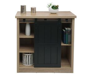 Commode HWC-K75, armoire étagère, porte coulissante 5 compartiments de rangement, aspect bois métal industriel 84x80x40cm naturel
