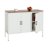 Commode HWC-L84, Armoire Buffet, 3 portes métal 90x120x40cm, mélaminé blanc