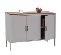 Commode HWC-L84, Buffet armoire, 3 portes métal 90x120x40cm, mélaminé gris