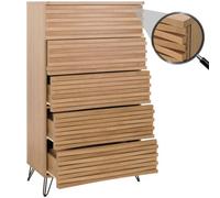 Commode HWC-M49, Armoire Highboard, design 3D 5 tiroirs bois massif mangue métal 145x80x44cm naturel
