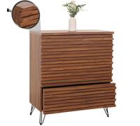 Commode Hwc-M49, Buffet Armoire Highboard, Design 3d 3 Tiroirs Bois Massif Mangue Métal 94x80x45cm Aspect Noyer Multicolore