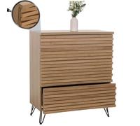 Commode HWC-M49, Buffet armoire Highboard, design 3D 3 tiroirs bois massif mangue métal 94x80x45cm naturel
