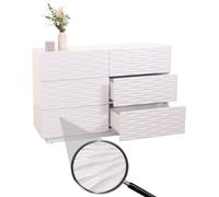 Commode HWC-M52, Armoire Sideboard, design 3D tiroirs Push-to-open bois massif Mango MDF 81x120x42cm blanc brillant