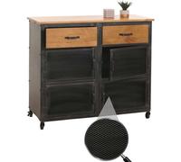 Commode HWC-N28, armoire, roulettes 2 tiroirs, structure 3D industrielle rétro métal bois 90x100x40cm noir, naturel