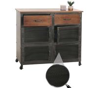 Commode HWC-N28, armoire, roulettes 2 tiroirs, structure 3D industrielle rétro métal bois 90x100x40cm noir, marron