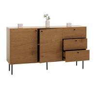 Commode HWC-N78, Sideboard, 3 tiroirs 2 portes, style scandinave métal bois mélamine MVG 85x150x40cm naturel