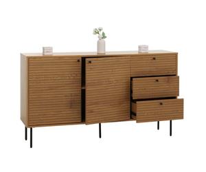 Commode HWC-N78, Sideboard, 3 tiroirs 2 portes, style scandinave métal bois mélamine MVG 85x150x40cm naturel