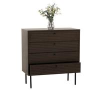 Commode HWC-N78, Sideboard armoire, 4 tiroirs, style scandinave métal bois mélamine MVG 85x80x40cm brun foncé