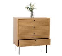 Commode HWC-N78, Sideboard armoire, 4 tiroirs, style scandinave métal bois mélamine MVG 85x80x40cm naturel