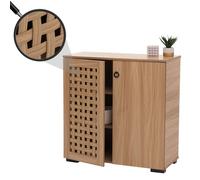 Commode HWC-N87, armoire buffet, design 3D tressé 2 portes 3 compartiments de rangement Soft-Close, 82x80x37cm marron