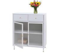 Commode HWC-O87, armoire, buffet haut, compartiments de rangement, tiroirs, métal industriel, verre osier, 96 x 80 x 40 cm blanc