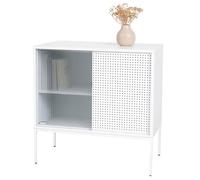 Commode HWC-O90, armoire buffet haut, rangements industriels portes coulissantes métal 85x80x45cm blanc