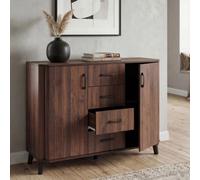 Commode HWC-P42, buffet, 4 tiroirs, 2 portes, MDF 92 x 120 x 40 cm aspect noyer
