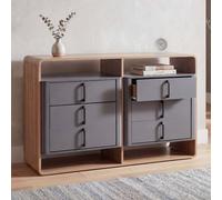 Commode HWC-P43, buffet haut, 6 tiroirs en MDF, 80 x 120 x 42 cm aspect chêne Rivera, gris foncé