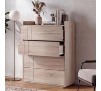 Commode HWC-P44, buffet, 4 tiroirs à ouverture par pression, MDF 107 x 80 x 40 cm aspect chêne Sonoma