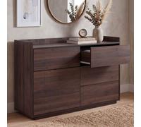 Commode HWC-P44, buffet, 6 tiroirs à ouverture par pression, MDF 83 x 120 x 40 cm aspect noyer