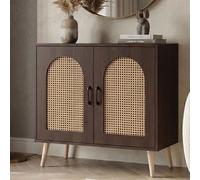 Commode HWC-P51, armoire avec portes, buffet, compartiments de rangement, polyrotin, MDF mélaminé, 79 x 80 x 40 cm aspect noyer Marron