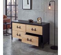 Commode HWC-Q66, buffet, armoire, table de service, tiroirs de style industriel 60 x 120 x 40 cm bois naturel, métal noir