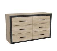 Commode Industrielle 6 Tiroirs - Coloris Noir & Chêne Kronberg - 129,1 x 41,8 x 77,1 cm