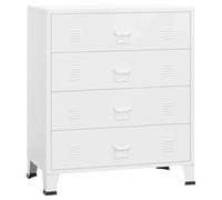 Commode industrielle avec 4 tiroirs en métal blanc, 78 x 40 x 93 cm, espace de rangement, buffet pour chambre à coucher, salon, couloir, peu encombrant et robuste, avec fentes d'aération