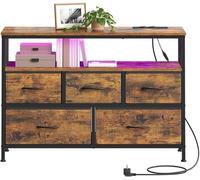 Commode industrielle Azomor avec LED et station de recharge – 5 tiroirs et étagère ouverte – Éclairage contrôlé par application