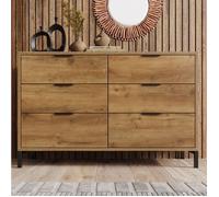 Commode industrielle en chêne foncé avec 6 tiroirs