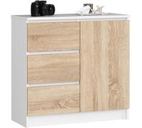 Commode K-80 Jerry avec 3 tiroirs. Armoire avec 2 étagères et 1 porte, idéale pour le salon, la chambre à coucher ou la chambre d'enfant. Design moderne. Fabriquée en panneau stratifié de 16 mm. Dimen