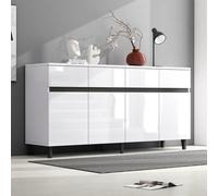 Commode laquée blanche - 4 tiroirs et 2 portes - Largeur 92 cm - Meuble de rangement moderne