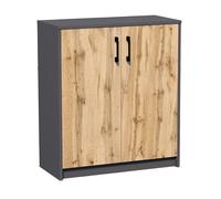 Commode largeur 74 cm finition mate, commode avec 2 portes et 1 étagère, armoire avec poignées en polymère de haute qualité pour chambre, salon, couloir - En bois lamellé - Chêne graphite