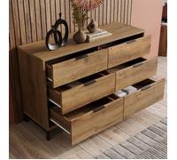 Commode Maisentiel 6 tiroirs effet chêne foncé pieds métal noir 120x40x76 cm rangement design industriel