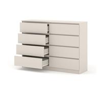 Commode MAJA 140 cm cachemire - meuble à 8 tiroirs, style moderne, idéal pour chambre, salon ou bureau