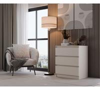 KOBI MALWA Commode M3 | Commode Moderne à 3 tiroirs | Design Minimaliste | Meuble Fonctionnel pour la Chambre à Coucher, Le Salon et la Chambre d'enfant (Beige-Cachemire)