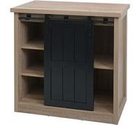 Commode HWC-K75, armoire étagère, porte coulissante 5 compartiments de rangement, aspect bois métal industriel 84x80x40cm naturel