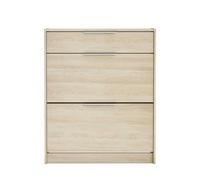 Commode meuble à chaussures 2 abattants 24 paires couleur chêne - Largeur 82,6 x Profondeur 29,4 x Hauteur 100,6 cm