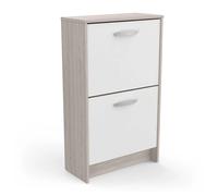 Commode meuble à chaussures 2 abattants 8 paires couleur chêne / blanc mat - Largeur 53,9 x Profondeur 24,4 x Hauteur 90,6 cm