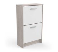Commode meuble à chaussures 2 abattants 8 paires couleur chêne / blanc mat - Largeur 53,9 x Profondeur 24,4 x Hauteur 90,6 cm