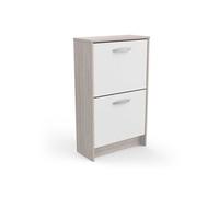 Commode meuble à chaussures 2 abattants 8 paires couleur chêne / blanc mat - Largeur 53,9 x Profondeur 24,4 x Hauteur 90,6 cm - -