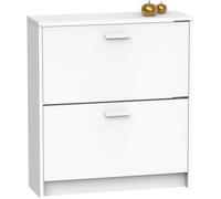 Commode Meuble à chaussures 2 portes coloris blanc - Hauteur 82 x Longueur 74 x Profondeur 25 cm