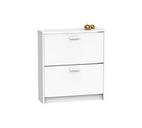 Commode Meuble a chaussures 2 portes coloris blanc - Hauteur 82 x Longueur 74 x Profondeur 25 cm --