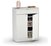 Commode meuble à chaussures coloris blanc brillant - Hauteur 101 x Longueur 75 x Profondeur 36 cm