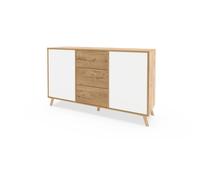 Commode meuble de rangement 2 portes et 3 tiroirs coloris Chêne doré/Blanc