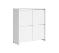 Commode Meuble de rangement 4 portes, coloris Blanc/Blanc Mat - Longueur 105 x Profondeur 40,5 x Hauteur 112,5 cm