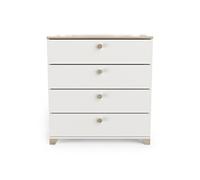Commode meuble de rangement 4 tiroirs couleur chêne / blanc mat - Largeur 79,7 x Profondeur 41,9 x Hauteur 85,1 cm - -