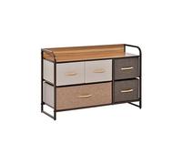 HomCom Commode 5 tiroirs en tissu – plateau MDF cadre métal – Multicolore 87,5 x 29 x 58 cm