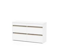 Commode meuble de rangement 6 tiroirs couleur blanc mat / chêne - Largeur 154,5 x Profondeur 50 x Hauteur 89,2 cm - -