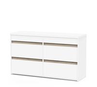 Commode meuble de rangement 6 tiroirs couleur blanc mat / chêne - Largeur 154,5 x Profondeur 50 x Hauteur 89,2 cm