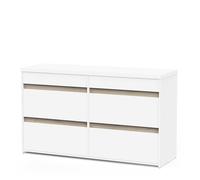 Commode meuble de rangement 6 tiroirs couleur blanc mat / chêne - Largeur 154,5 x Profondeur 50 x Hauteur 89,2 cm