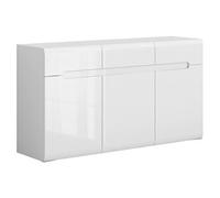 Commode meuble de rangement à 3 portes et 3 tiroirs, coloris Blanc/Blanc haute brillance - Longueur 150 x Profondeur 41 x Hauteur 84 cm - -