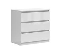 Commode meuble de rangement à 3 tiroirs coloris Blanc brillant - Longueur 75 x Profondeur 45 x Hauteur 75,5 cm - -