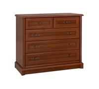 Commode meuble de rangement à 5 tiroirs, couleur châtaigne - Longueur 101 x Profondeur 45 x Hauteur 90,5 cm